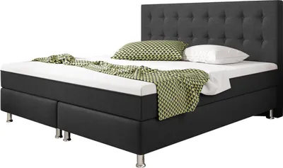 Produktbild von Boxspringbett Köln 180x200 cm Webstoff Anthrazit mit Topper-Optik