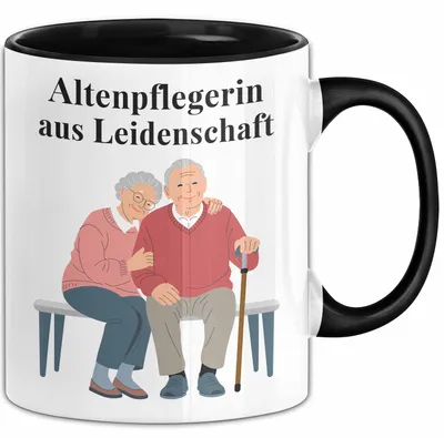 Produktbild von Krankenschwester Pflege Betreuung Tasse Geschenk Lustige Geschenkidee Spruch Altenpflegerin Aus Leidenschaft (Schwarz)