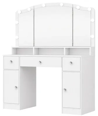 Produktbild von Frisiertisch mit 3 Spiegeln ENSTA007WDN, 100 x 40 x 145 cm, weiß