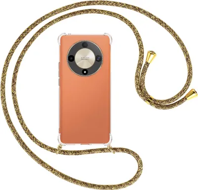 Produktbild von Handykette Backcover-Schutzhülle mit Band (Metall goldfarben) für Honor X9b (6.78'') - braun+beige