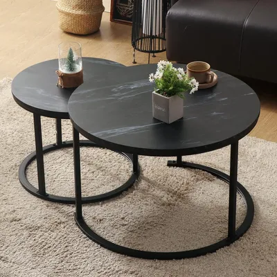 Immagine prodotto di Tavolino rotondo, set di 2 tavolini, set di tavolini da salotto moderni, nero