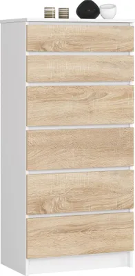Produktbild von Akord Kommode 6 Schubladen Weiß/Sonoma-Eiche 60X40X130 Cm