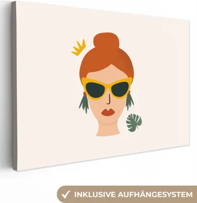Produktbild von OneMillionCanvasses® - Leinwandbilder - 140x90 cm, Frau - Monstera - Krone - Porträt, Wandbilder Kunstdruck Wanddekoration