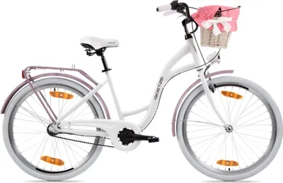 Produktbild von Goetze Style 26 Zoll City Bike, 43 cm ALU Rahmen, 3-Gang Shimano Nexus, Rücktrittbremse & V-Bremse, LED-Beleuchtung, Gepäckträger, Rattankorb mit Bezug