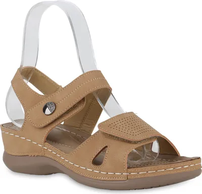 Produktbild von VAN HILL Damen Komfort Sandalen Bequeme Strass Cut-Outs Schuhe 841229, Farbe: Hellbraun, Größe: 40