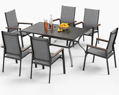 Productafbeelding van Tuinset voor 4 personen, weerbestendig, met een rechthoekige tuintafel (152x96x71 cm) en een parasolgat (4-5 cm)