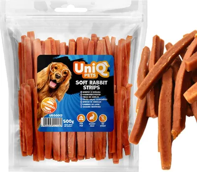 Produktbild von Delikatesse, Snack für Hunde Kaninchenstreifen UniQ Pets 500g