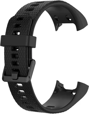A black silicone watch band is shown against a white background.