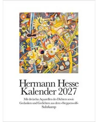 Imagen del producto de Calendario de Hermann Hesse 2027: Calendario de pared con encuadernación de espiral, 12 hojas, 32 x 42 cm. Calendario mensual con trece acuarelas, así como poemas y reflexiones extraídos de "El lobo estepario"