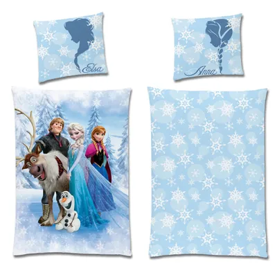 Produktbild von Disney Frozen Die Eiskönigin Bettwäsche Set für Mädchen 135x200 80x80cm Kinderbettwäsche hellblau aus 100% Baumwolle Motiv Sven