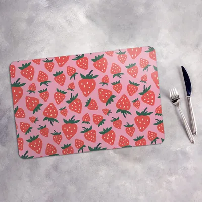 Produktbild von Tischset 6x45x30 cm + 6x10fi cm Platzset Tischmatte Platzmatte Untersetzer - Erdbeeren Früchte