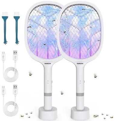 Productafbeelding van Elektrische Vliegenmepper - 4800V Oplaadbare Insectenverdelger met LED Verlichting voor Binnen en Buiten, 2 Stuks