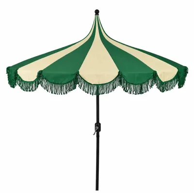 Image de Mica Decorations Kim Parasol rayé avec sac de transport - Parasol droit 238 x Ø235 cm - Protection solaire pour jardin ou balcon - Polyester, acier - Vert foncé