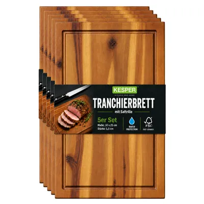 Produktbild von KESPER Schneidebrett, 5er Set, Akazie, 32x21cm, mit Saftrille, 2818015