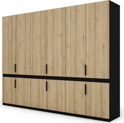 Meblast | Kleiderschrank 310x240 cm - Schiebetürenschrank | Schwarz/Skandic-Buche Hell | Vielseitig, Elegant