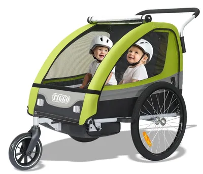 Produktbild von Kinderfahrradanhänger Kinderwagen 2-in-1 - Für 1 oder 2 Kinder - 40 kg - Flach faltbar