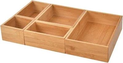 Produktbild von Famanu Aufbewahrungssystem 5-teilig - Bambus Besteckbox, Organizer für Küche, Bad und Büro