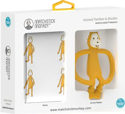 Produktbild von Matchstick Monkey Geschenkset Tier-Beißring & Musselin-Tuch : Ludo Löwe Farbe: Ludo Löwe