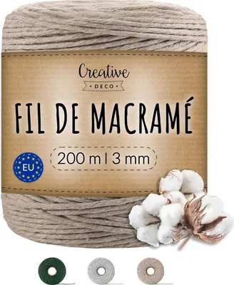 Image de Creative Deco 3mm x 200m Corde Macramé Fil de Coton Beige Foncé