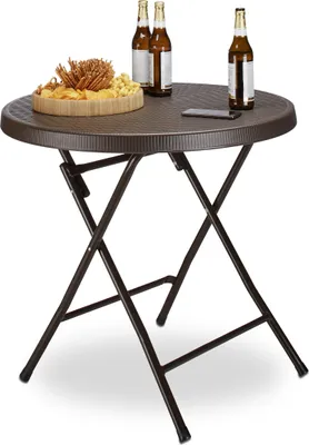 Produktbild von Relaxdays Gartentisch klappbar BASTIAN, rund, H x B x T: 74 x 80 x 80 cm, Metall, Kunststoff, Rattan-Optik, braun
