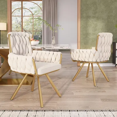 Immagine prodotto di Sedia girevole - Sedia imbottita - Sedia da pranzo - Sedia da soggiorno - Sedia da cucina - Bianco - Design ergonomico