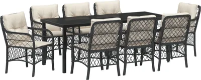 Produktbild von Möbel 9-teiliges Garten-Ess-Set mit Kissen Schwarz Poly-Rattan - Gartenstühle 3380203