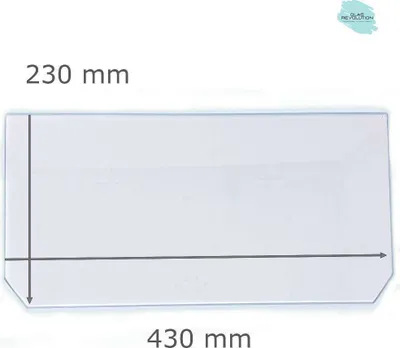 Produktbild von Kühlschrank Einlegeboden - Klarglas 4 mm - 2 abgeschrägte Ecken - 430 mm x 230 mm - (89,96 EUR / qm - Mindestbfl. 0,25 qm - Kantenb. 5,35 EUR / lfm - Eckenb. 1,00 EUR / Stck. )