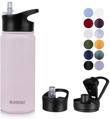 Productafbeelding van RVS Waterfles 750 ml met 2 Deksels en Rietje