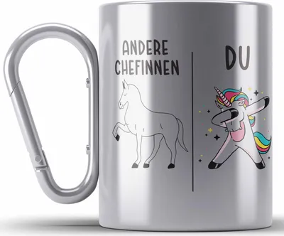 Produktbild von Trendation - Beste Chefin Edelstahl Tasse Karabiner Lustig Geschenk Spruch Lieblingschefin Weihnachten Geburtstag (Silber)