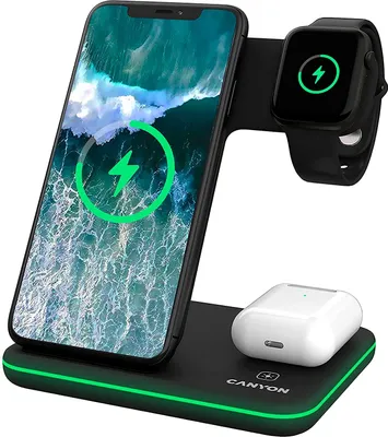 Immagine prodotto di Canyon CNS-WCS303B Canyon Ladegerät Wireless Dock 3in1 QI für Apple 15W   black retail