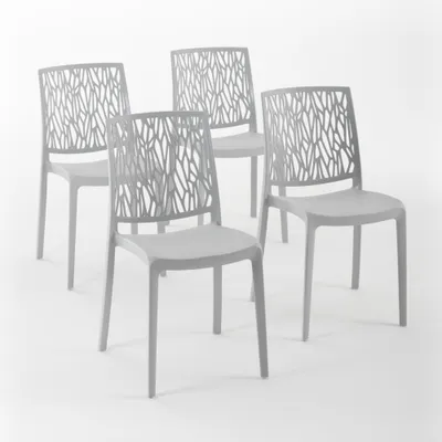 Image de lot de 4 chaises empilables en polypropylène avec fibre de verre pour l'extérieur et le jardin, bar et restaurant, cuisine design moderne - LISA - Gris clair