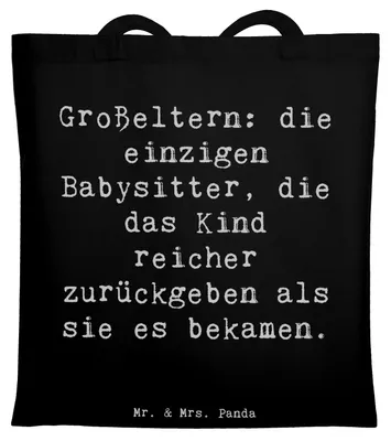 Produktbild von Mr. & Mrs. Panda Schultasche Spruch Großeltern Babysitter - Schwarz - Geschenk, Tasche, Tote Bag, Generationen, einzigartige Designs, Enkelkinder, Verwandte, Geschenke