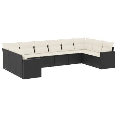 Produktbild von 10-tlg. Garten-Sofagarnitur mit Kissen Schwarz Poly Rattan