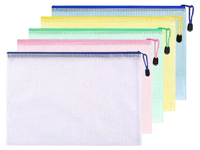 Produktbild von Dokumententasche A4,5 Stücke Bunte Dokumentenmappe mit Reißverschluss, Wasserdichte Dokumententasche, Mesh Kunststoff Dokumententasche A4 für Bürobedarf, Dokumente, Papier,Reisen