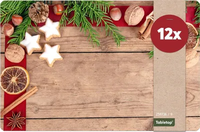 Produktbild von Abwaschbare Tischsets 12er Set Weihnachten Gewürze & Holz-Optik