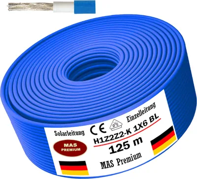 Produktbild von 125m Solarleitung Solarkabel H1Z2Z2-K 6 mm² Blau Photovoltaik Halogenfrei
