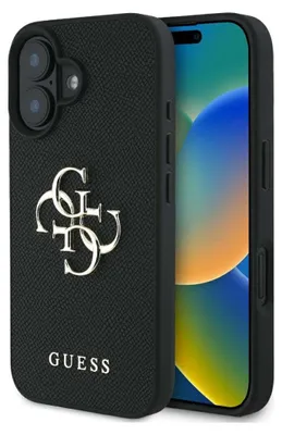 Produktbild von Guess Etui Grained 4G Logo für iPhone 16 Schwarz