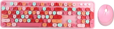 Obrázek produktu pro Mofii roztomilý retro bezdrátový set klávesnice a myši, 104 kláves/2.4G bezdrátový přenos/USB plug-and-play/ergonomický design, růžová barva