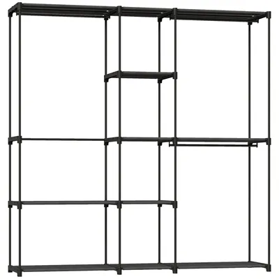 Immagine prodotto di Armadio aperto con 4 ripiani, 3 aste appendiabiti | Colore: nero | Dimensioni: 182x43x185 cm
