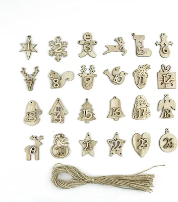 Productafbeelding van Adventskalender cijfers - Set van 24 - Houten kerstadventskalender - Cijferhangers - Kerst-aftelkalender