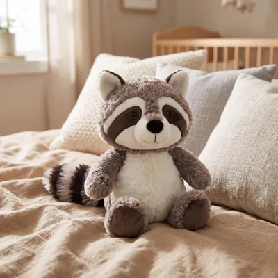 Produktbild von Waschbär Plüschtier Kuscheltier Kissen Grau Weich Kinder Baby Mädchen Geburtstagsgeschenk Stofftier - Größe: 25cm