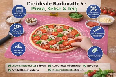 Produktbild von Oxid7 Silikon Backmatte & Backzubehör Set – Backmatte mit Größen-Markierungen, Hitzebeständig, Antihaft, Spülmaschinengeeignet, Ideal zum Teig machen