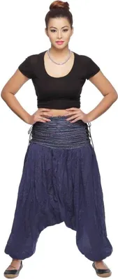 Produktbild von Haremshose "Jaya" für Damen - Pumphose im Aladin-Stil - Pluderhose für Sport & Freizeit, blau gestreift S/M