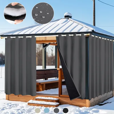 Immagine prodotto di set di 2 tende termiche protezione dal freddo occhielli impermeabile, tenda oscurante opaca 405g/m² inverno esterno cortile interno padiglione camera 132x274cm grigio scuro