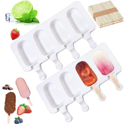 Silikon-Eisformen, 8 Fächer, wiederverwendbar, mit 100 Stielen