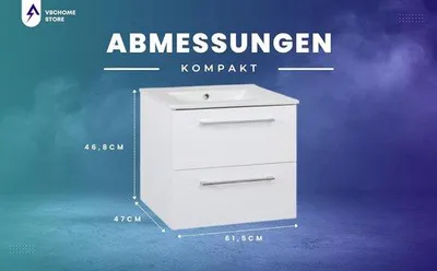 Produktbild von Famanu Badezimmermöbel Set - Wandmontage mit Keramikwaschbecken - 60 cm breit - Weiß