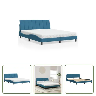 Immagine prodotto di The Living Store Letto con materasso blu 160x200 cm in velluto