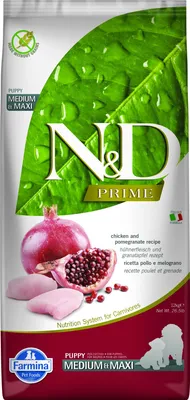 Obrázok produktu pre Farmina Pet Food N&D Prime, Šteňa, Veľké (26 až 44 kg), Stredné (11 - 25 kg), Kuracie mäso, Granátové jablko, 12 kg