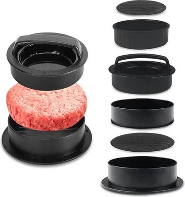 Immagine prodotto di Pressa per hamburger professionale 3 in 1 in ABS, con rivestimento antiaderente, per preparare bistecche, accessori per barbecue, polpette e cheeseburger