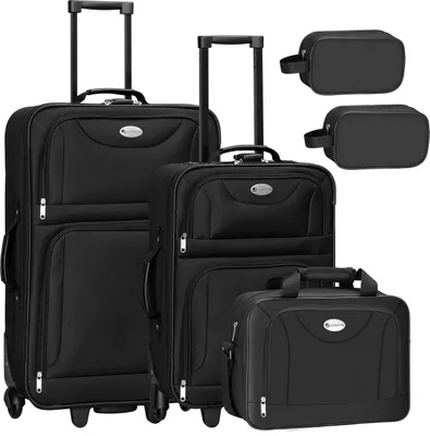 Produktbild von Juskys Trolley Reisekoffer Set 5 teilig - 60 Liter, 2 Rollen, Weichschale, wasserabweisend Stoff, leicht, Handgepäck - Koffer in Schwarz